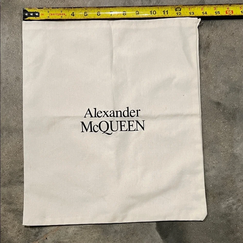 Authentic Alexander McQueen White Canvas Drawstring Pouch with Black Logo